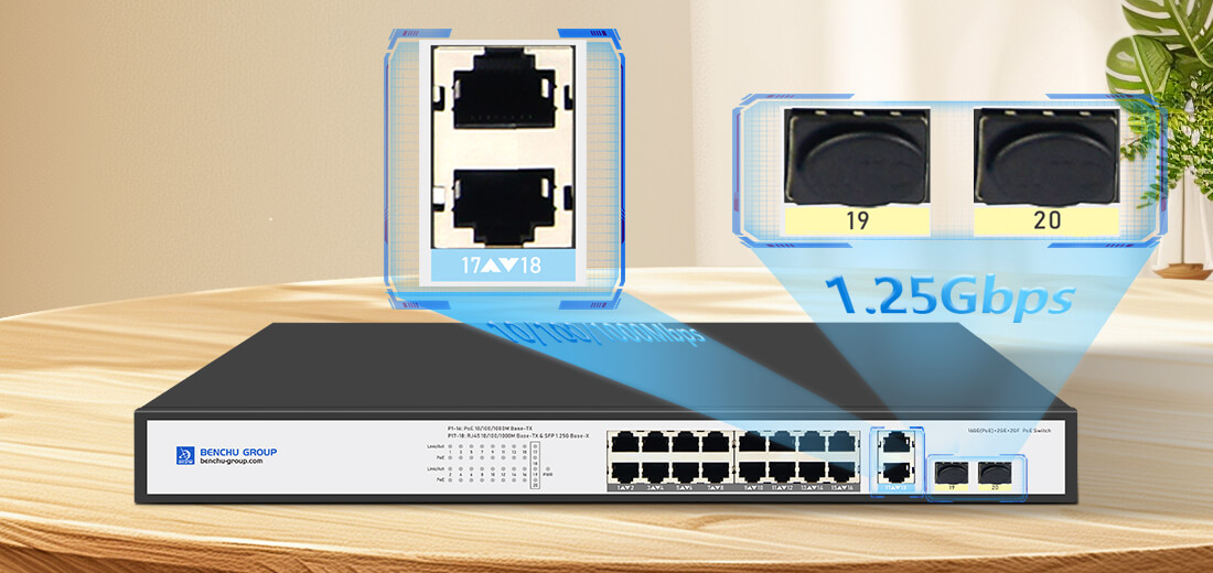 gigabit 16 Port poe switch with 2gigabit and 2 sfp