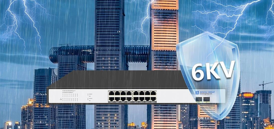 gigabit 16 port poe switch with 2Gb SFP Lightning protection 6kv