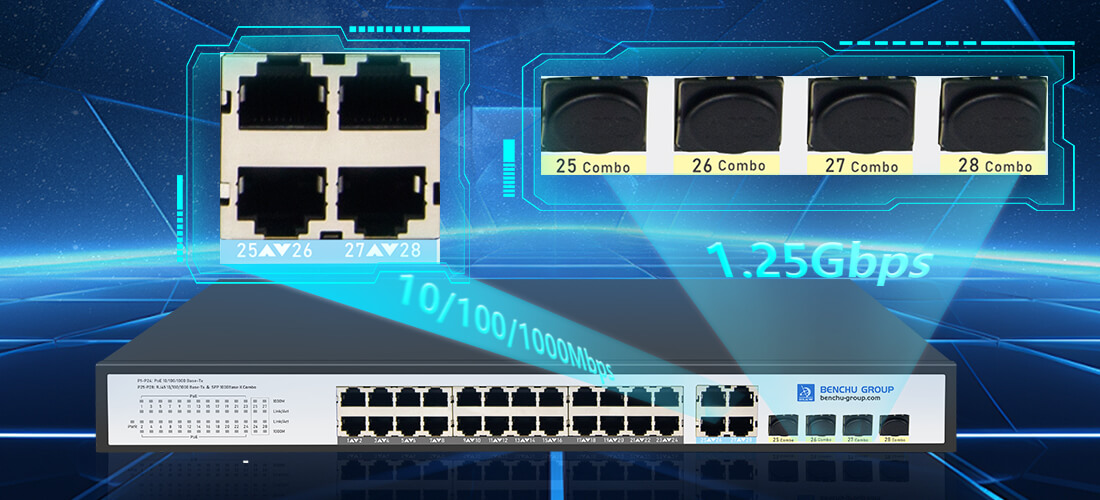 24 port poe unmanaged switch with 4 SFP