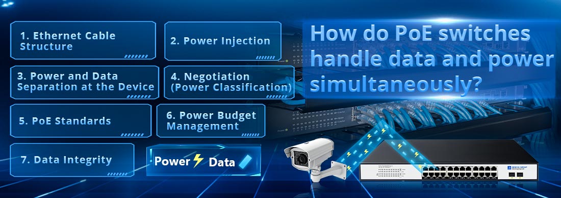 How do PoE switches handle data and power simultaneously?