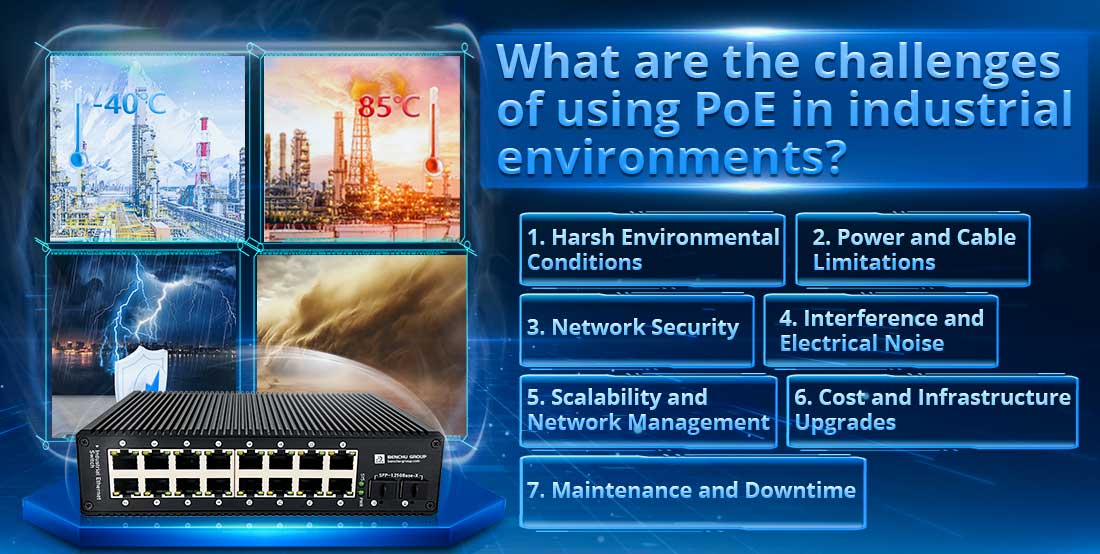 What are the challenges of using PoE in industrial environments?