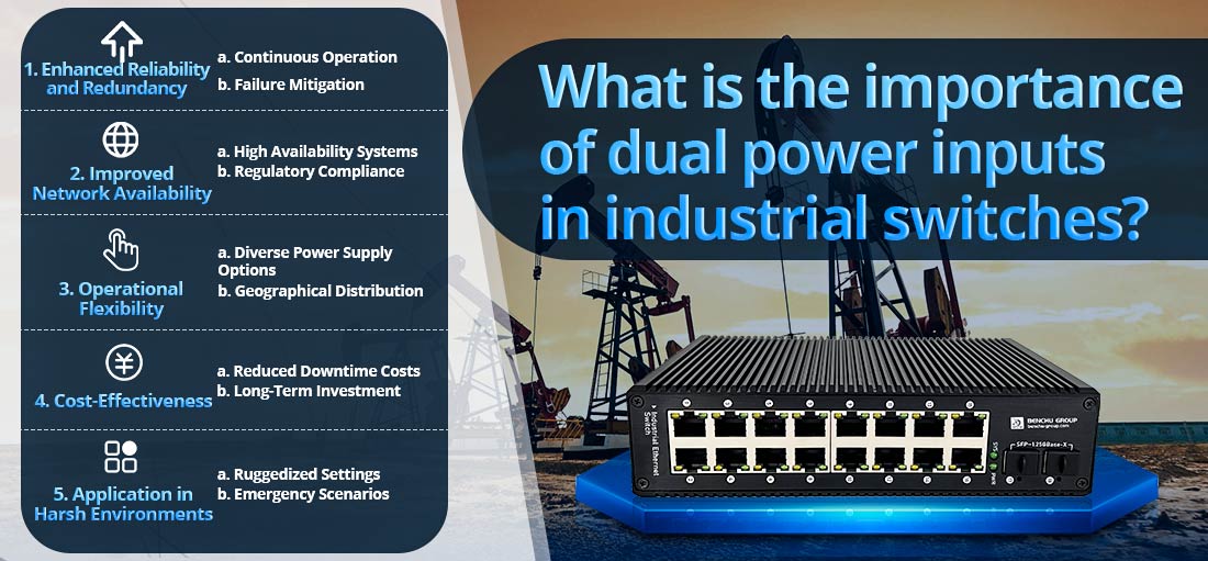 What is the importance of dual power inputs in industrial switches?