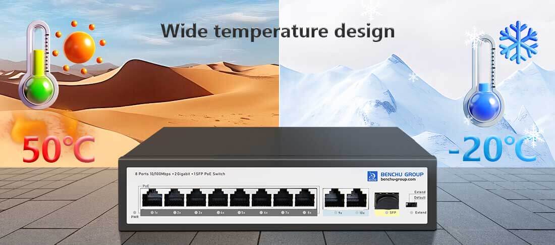 8 port poe switch with SFP wide temperature