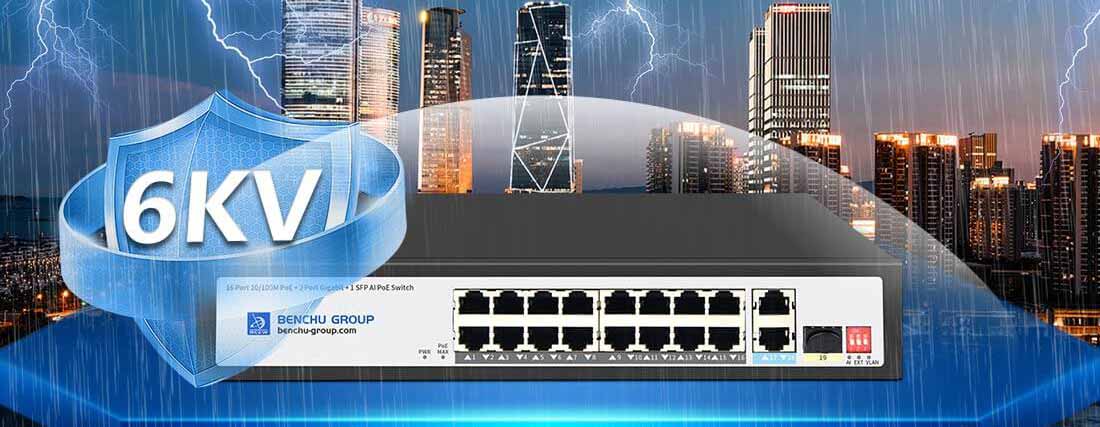 16 port unmanaged poe switch Lightning Protection