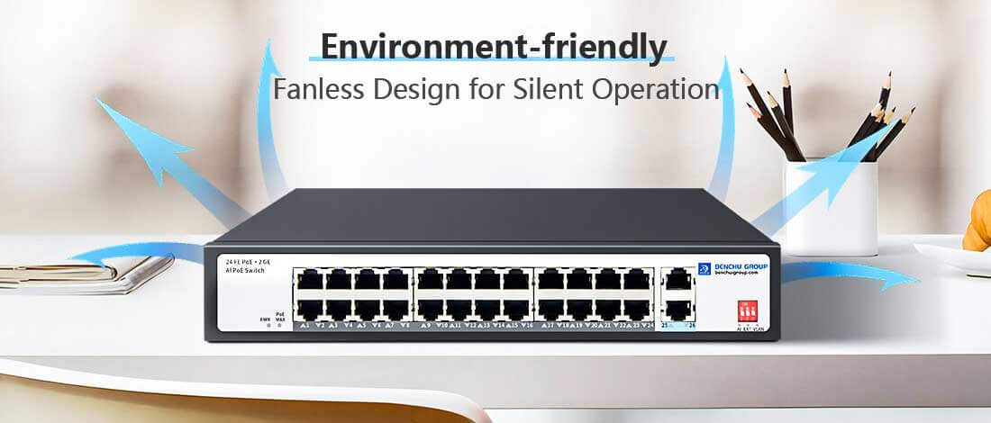 24 Ports 10/100M PoE Switch Fanless design