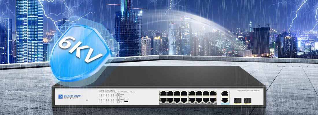 unmanaged 16 port 10/100M PoE Switch lightning protection 6kv