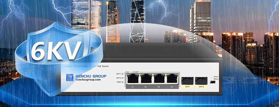 Unmanaged 4 port gigabit poe switch ESD 6KV lightning protection