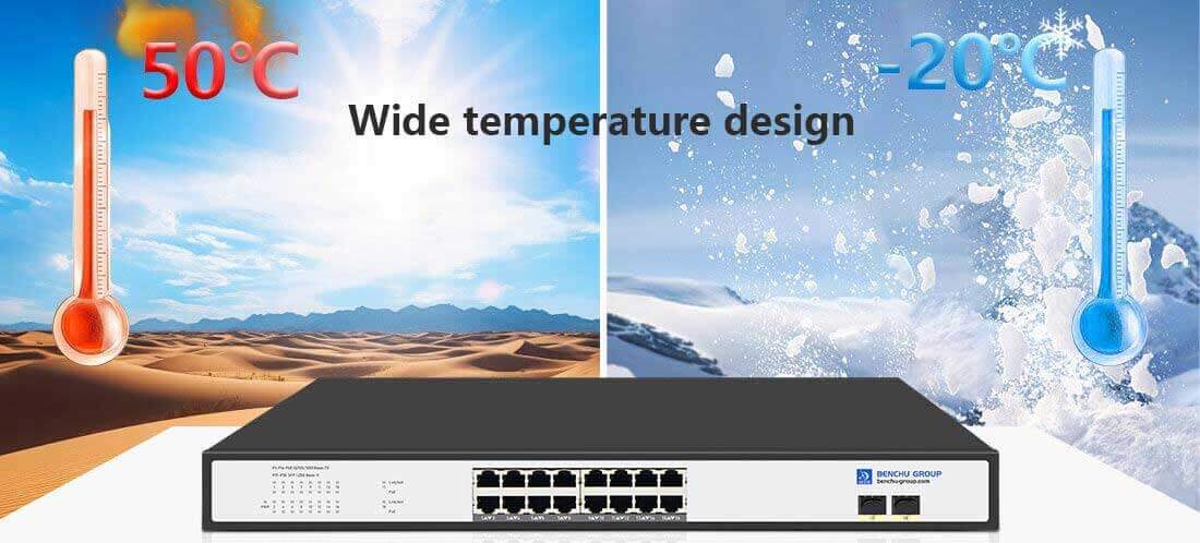 gigabit 16 port poe switch with 2Gb 2Gb SFP wide temperature