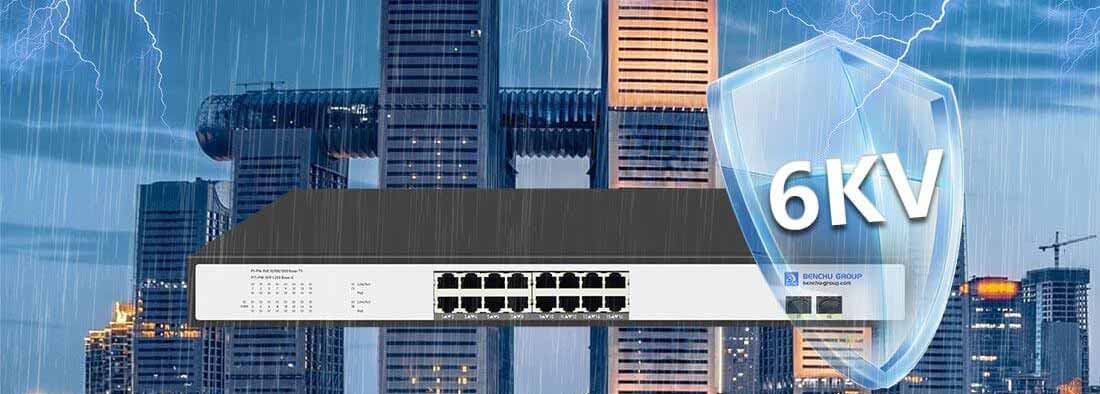 gigabit 16 port poe switch with 2Gb SFP Lightning protection 6kv