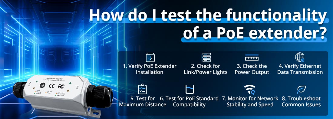 How do I test the functionality of a PoE extender?